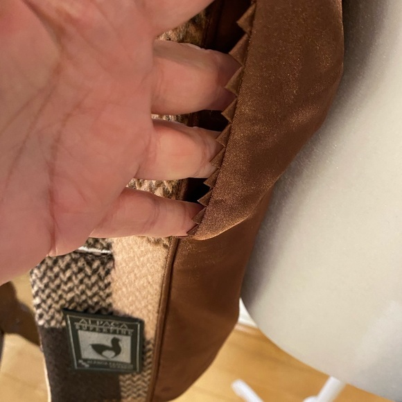 Alpaca Fashion Classic Basynu Lapin fur collar plaid coat, brown/beige Size M - Picture 9 of 16